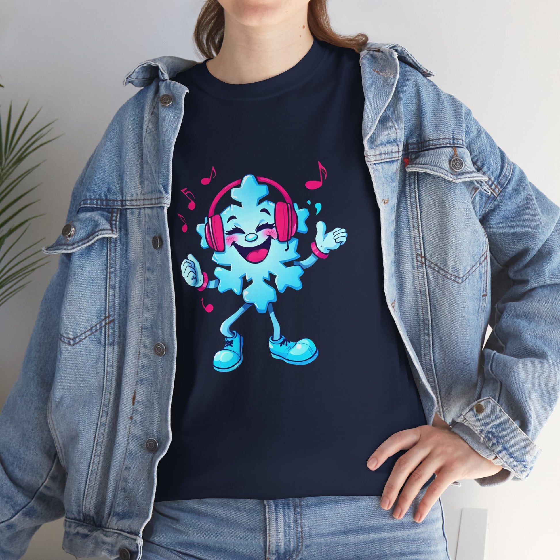 Music Lover Graphic Tee — Happy Snowflake Headphones Character Shirt Printify