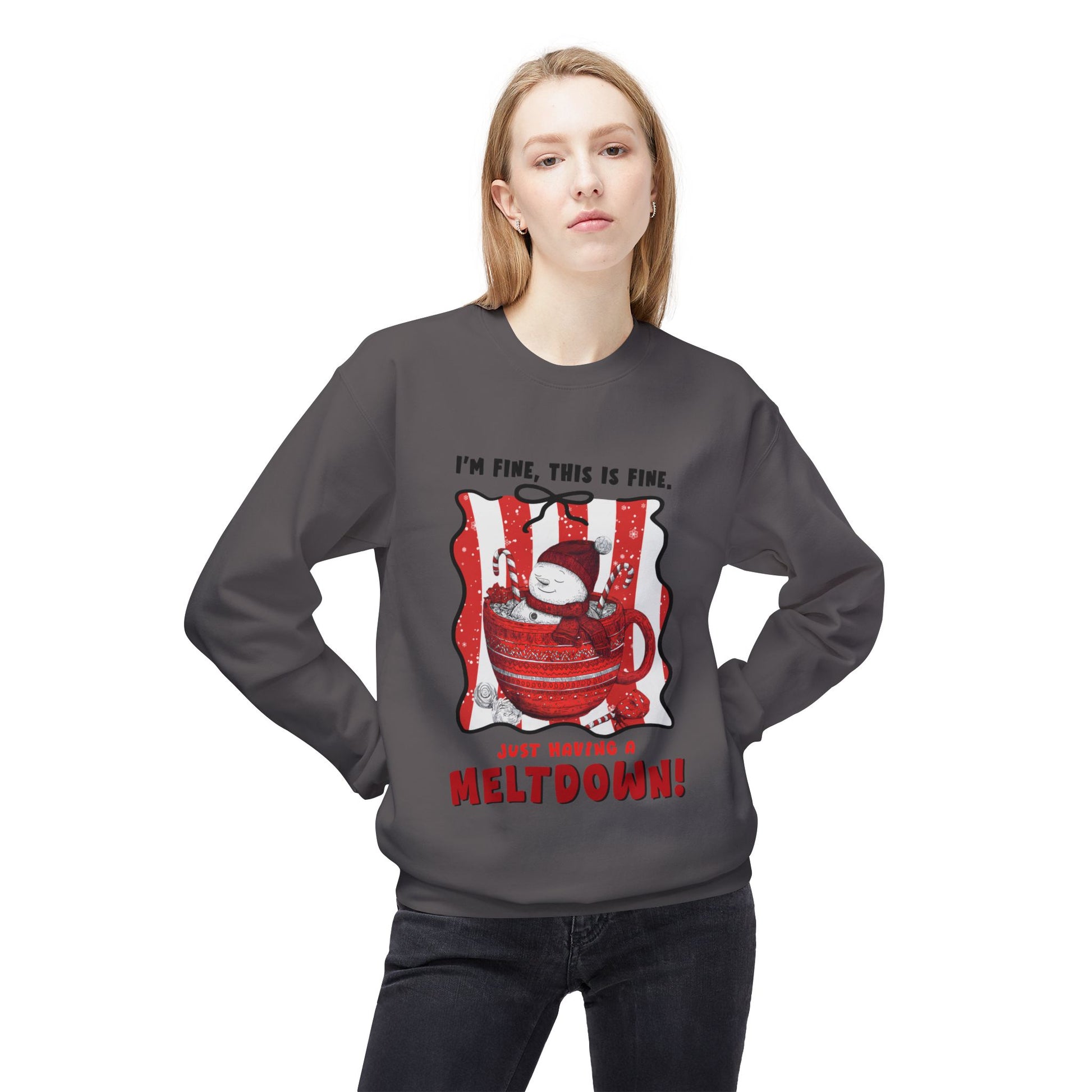 Sweatshirt — "I’m Fine, This Is Fine" Melting Penguin Crewneck Printify