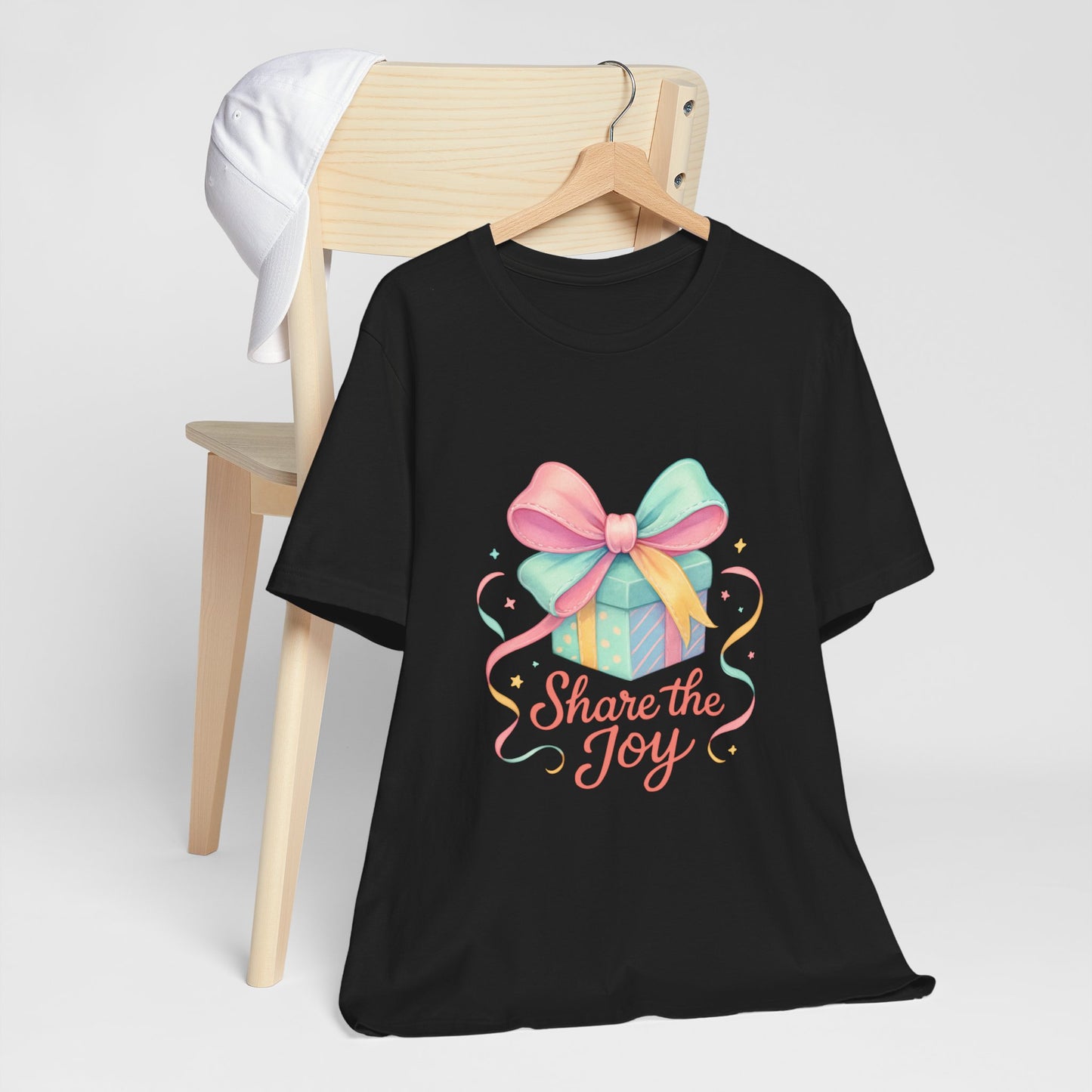 Share the Joy Gift Tee — Pastel Present Graphic T-Shirt Printify