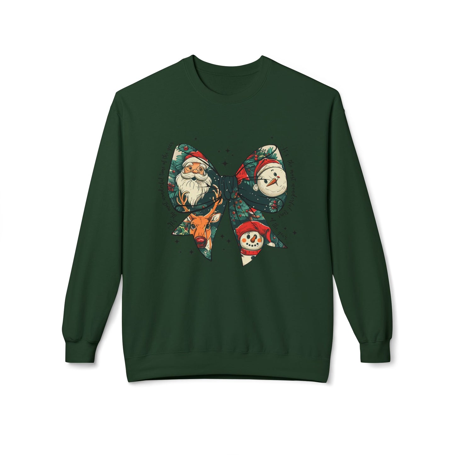 Christmas Bow Sweatshirt — Vintage Santa & Snowman Holiday Crewneck Printify