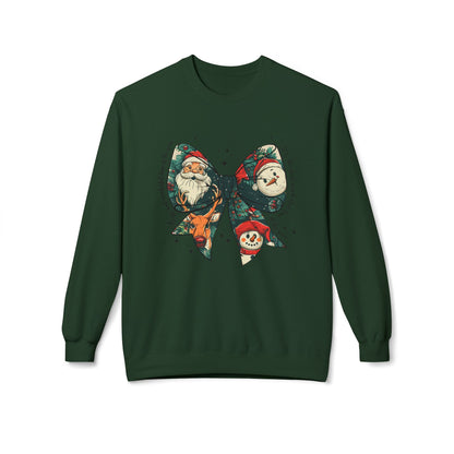 Christmas Bow Sweatshirt — Vintage Santa & Snowman Holiday Crewneck Printify