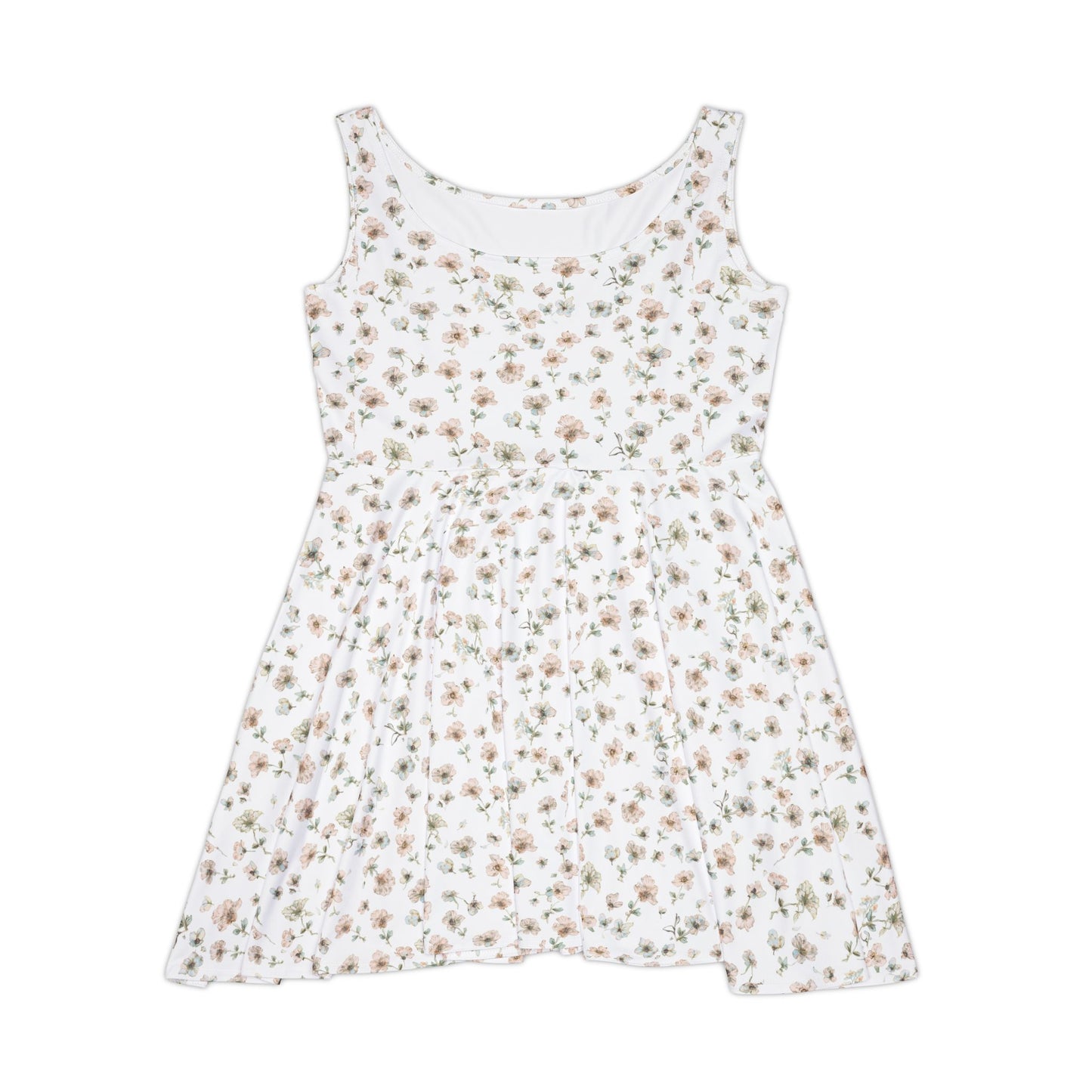 Floral Ditsy Skater Dress — White Summer Sundress with Small Wildflower Print