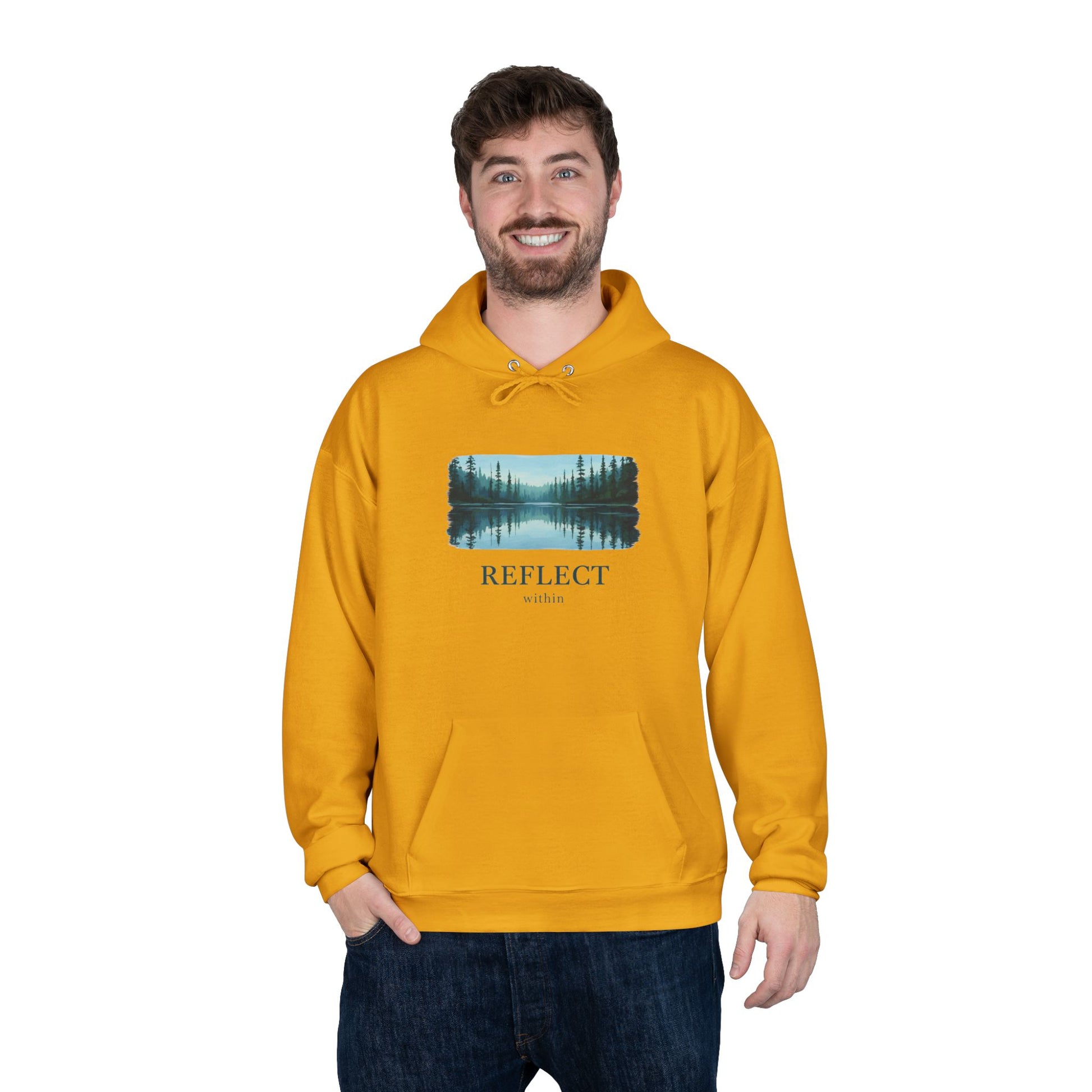 Reflect Lake Hoodie — Tranquil Forest Landscape Pullover Printify
