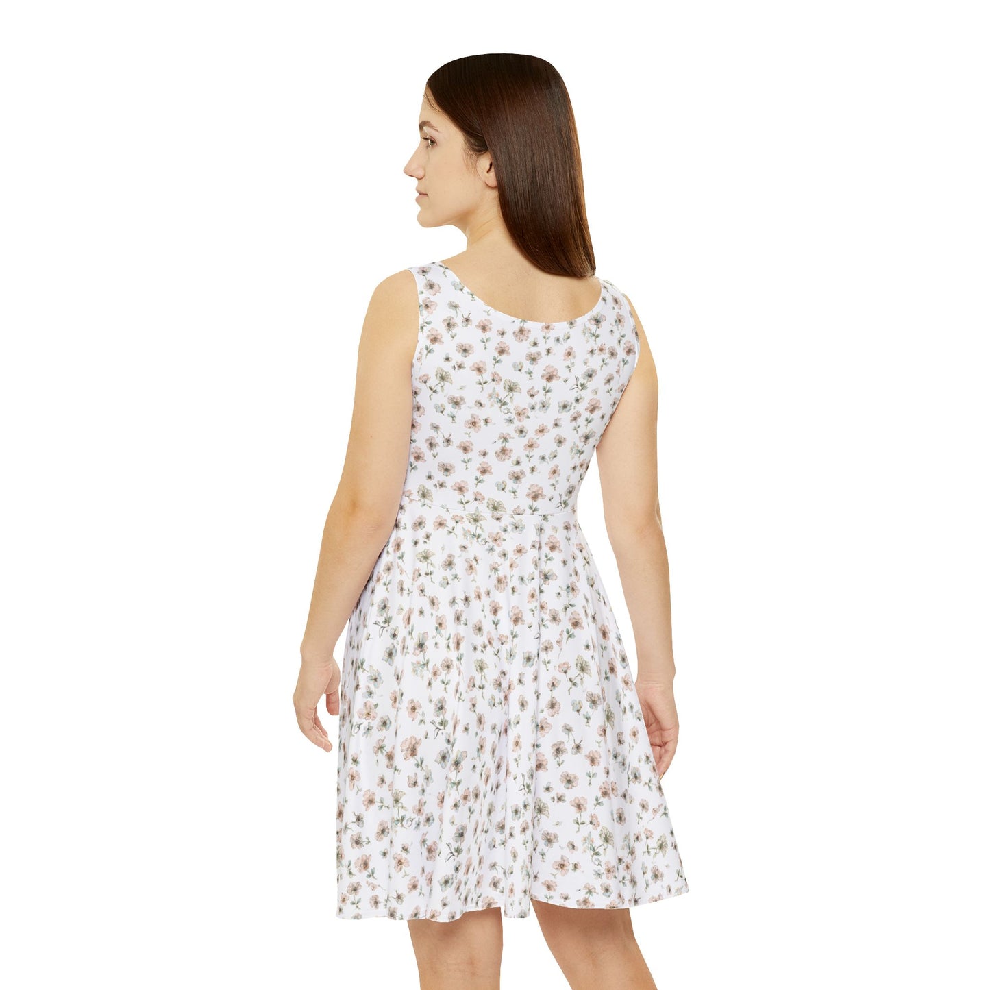 Floral Ditsy Skater Dress — White Summer Sundress with Small Wildflower Print