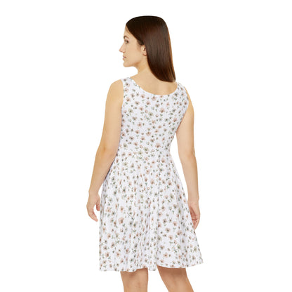 Floral Ditsy Skater Dress — White Summer Sundress with Small Wildflower Print