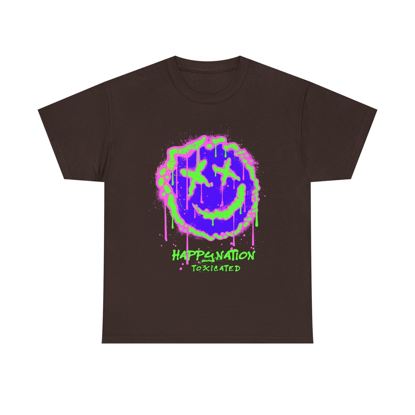 Tee — Neon Drip Smiley "Happynation Toxicated" Graphic T-shirt Printify