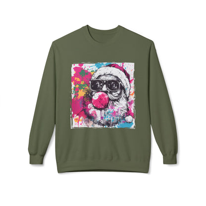 Skull Santa Bubblegum Sweatshirt – Colorful Holiday Graphic Crewneck Printify