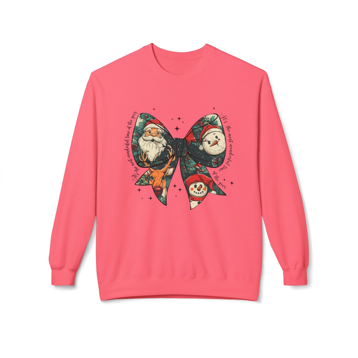 Christmas Bow Sweatshirt — Vintage Santa & Snowman Holiday Crewneck Printify