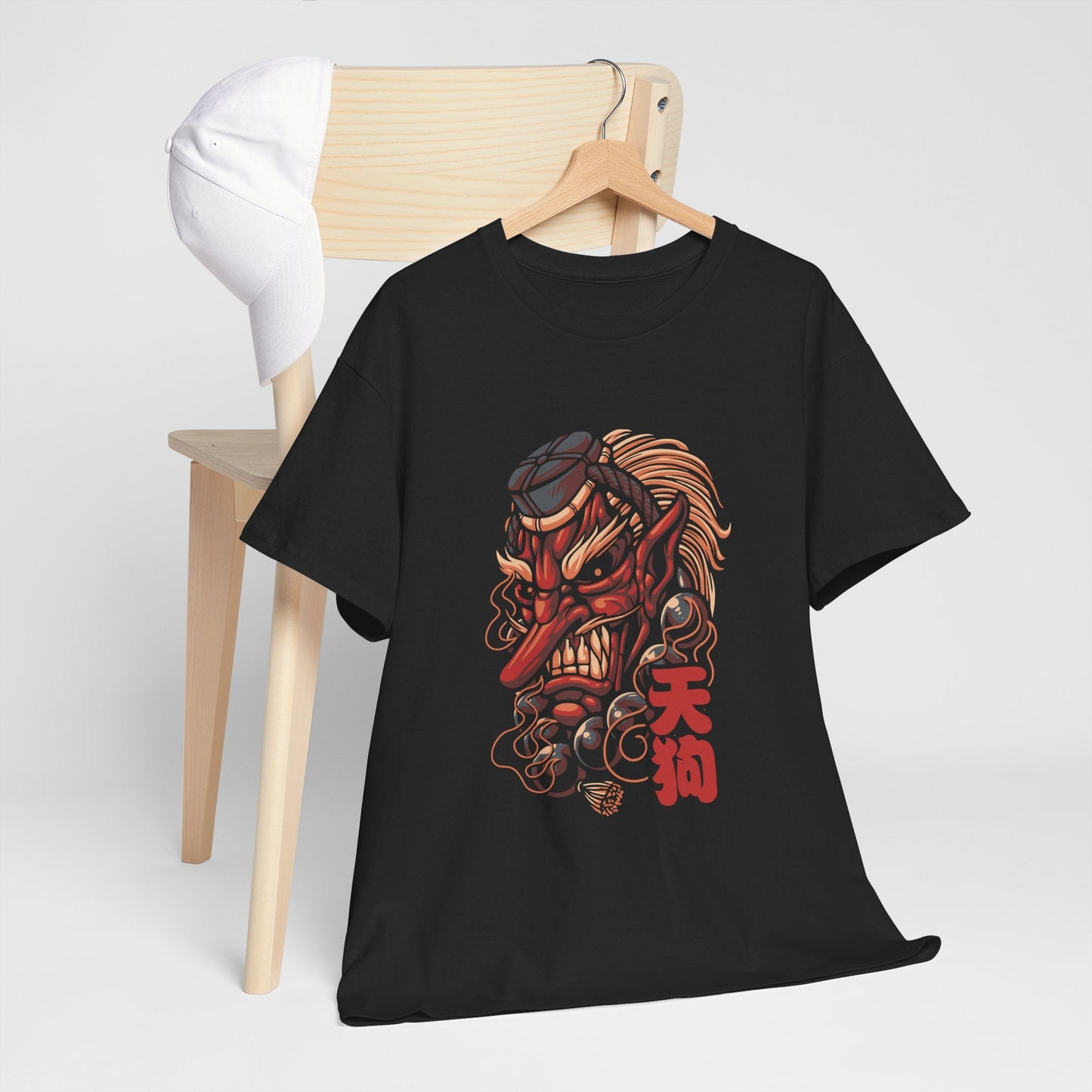 T-Shirt — Red Tengu Mask Graphic Tee (Japanese Oni Design) Printify