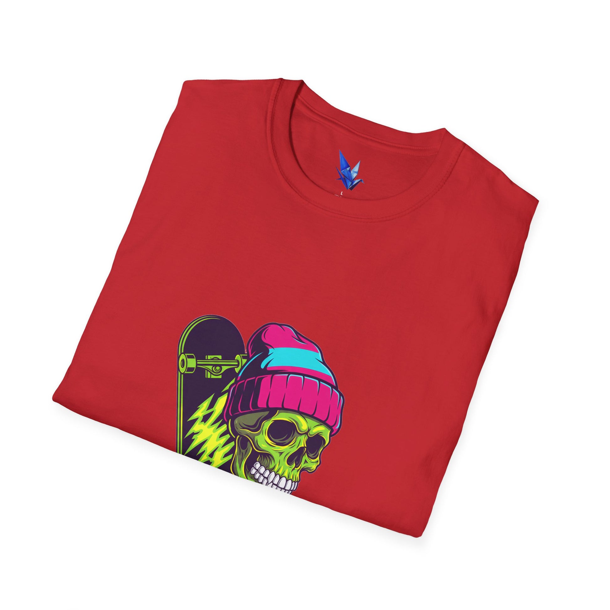 Skate or Die Skull T-Shirt — Neon Skateboard Graphic Tee Printify