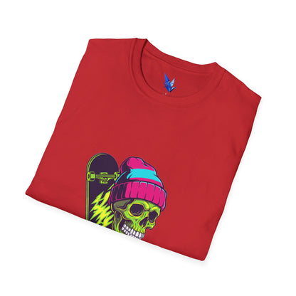 Skate or Die Skull T-Shirt — Neon Skateboard Graphic Tee Printify