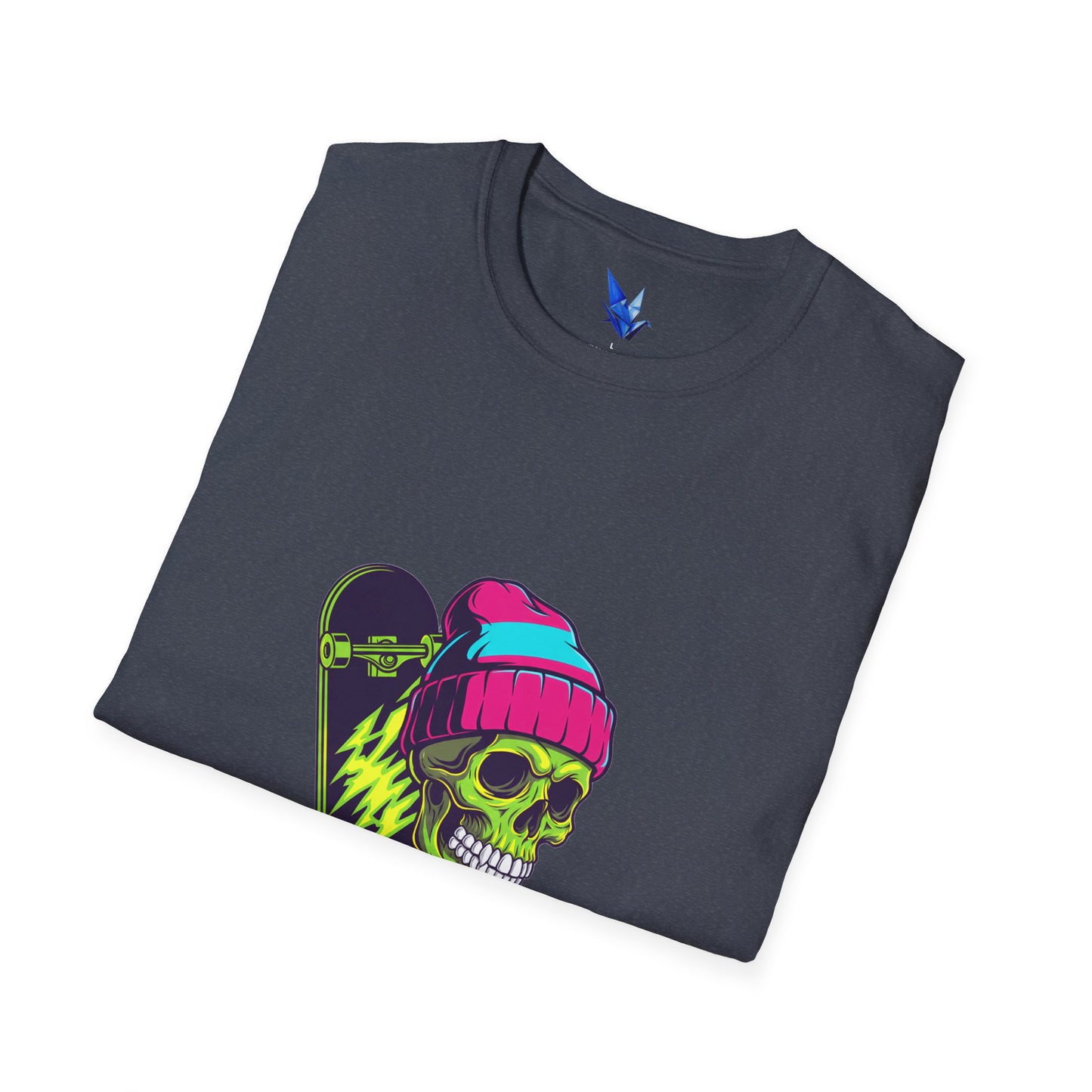Skate or Die Skull T-Shirt — Neon Skateboard Graphic Tee Printify