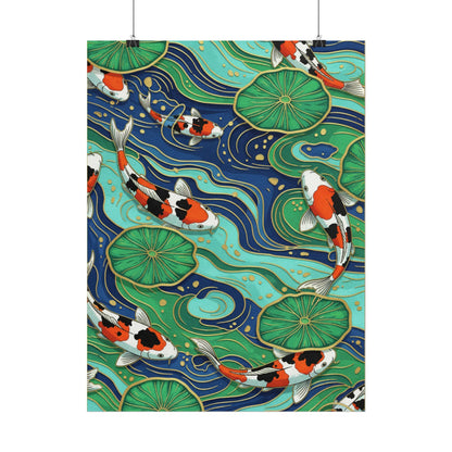 Koi Pond Wall Art Poster — Rolled Wall Print with Koi Fish & Lily Pads Printify