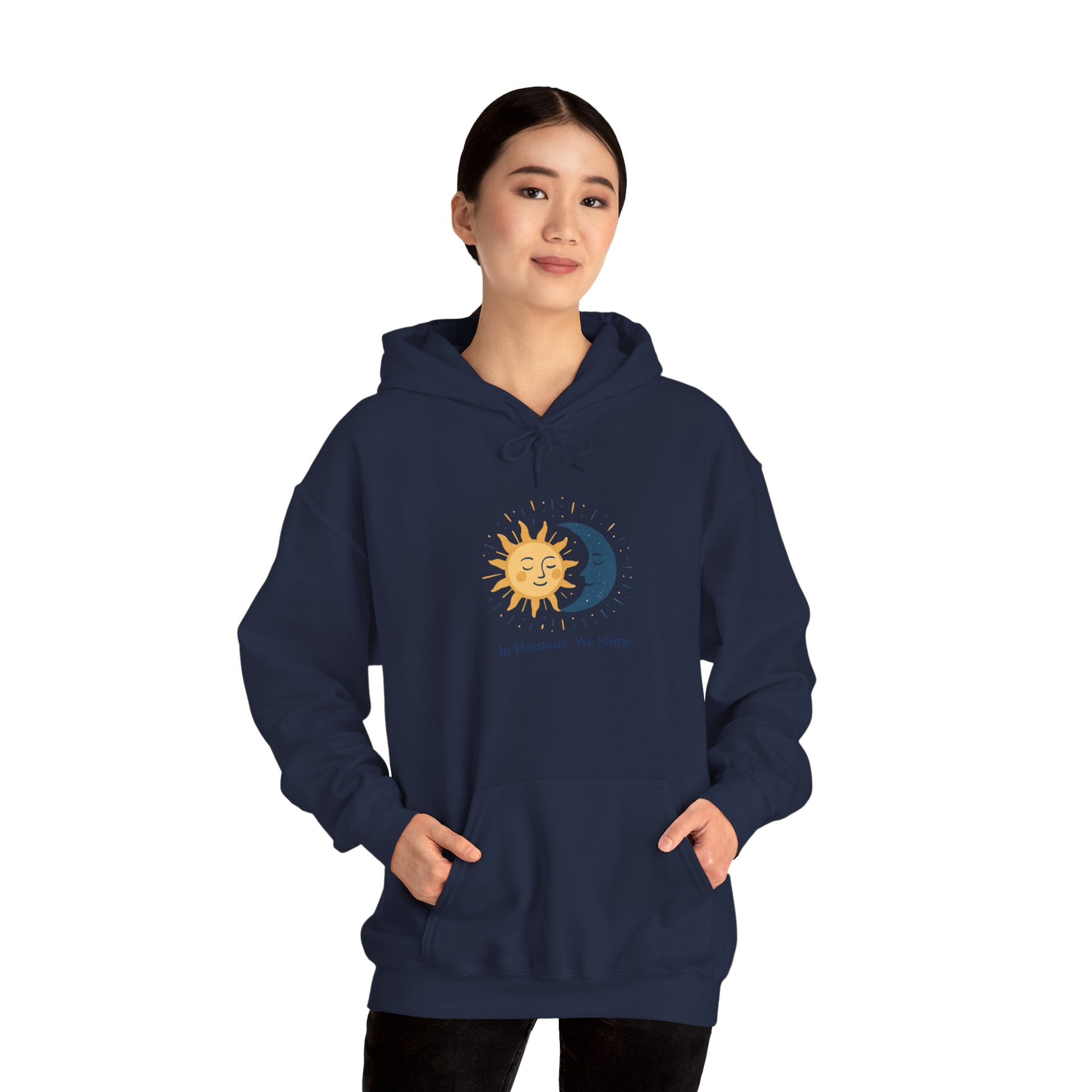 Sun and Moon Harmony Hoodie — "In Harmony We Thrive" Graphic Printify