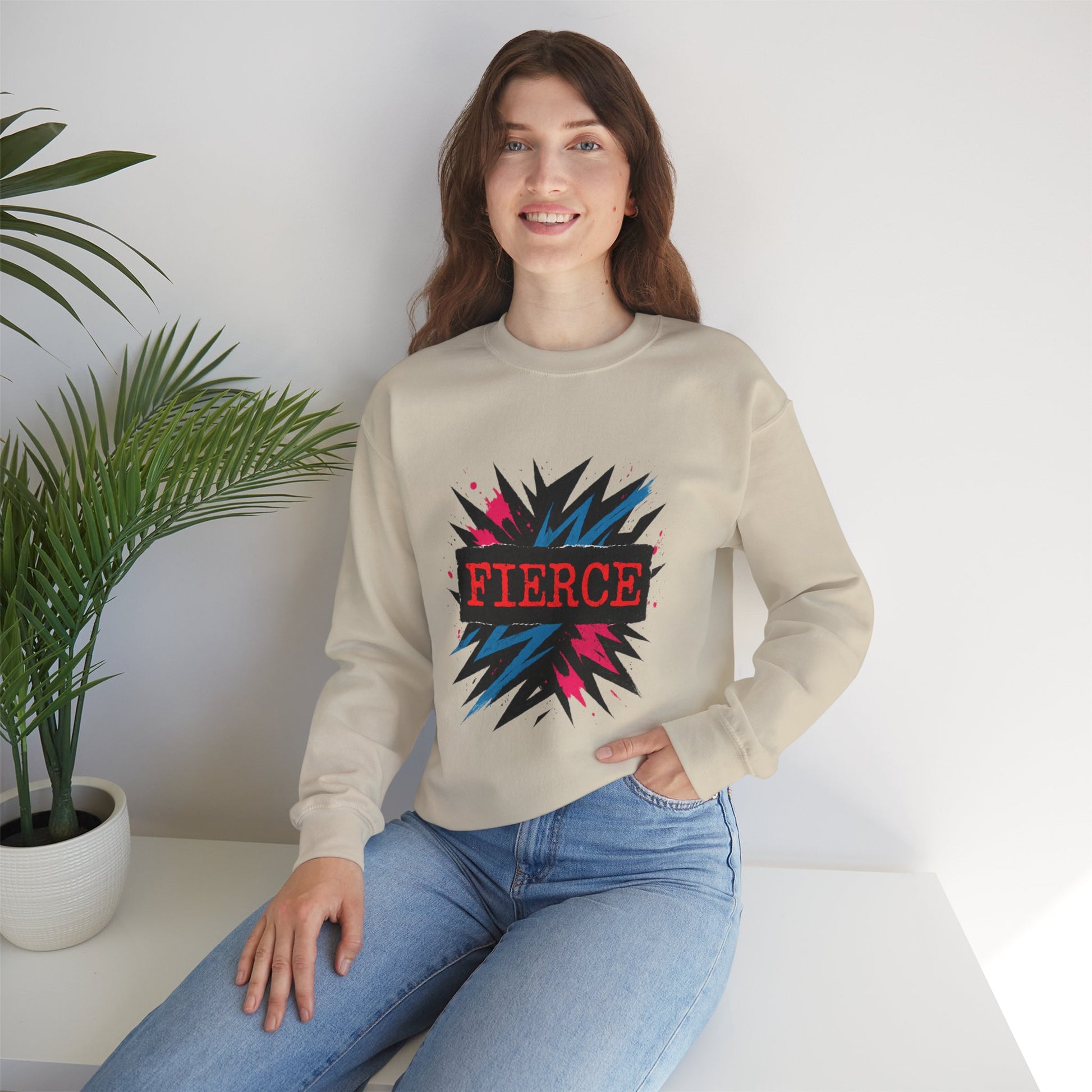 Fierce Graphic Sweatshirt — Bold Retro Explosion Crewneck Printify