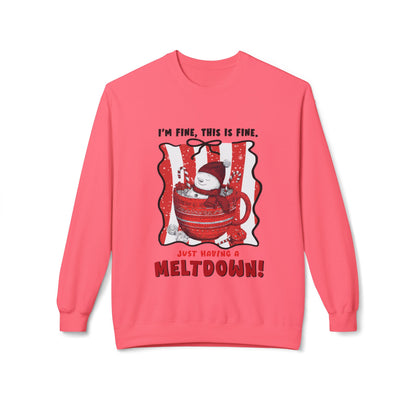 Sweatshirt — "I’m Fine, This Is Fine" Melting Penguin Crewneck Printify
