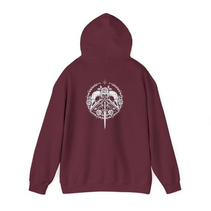 Sword Crest Hoodie — Gothic Floral Sword Graphic Printify