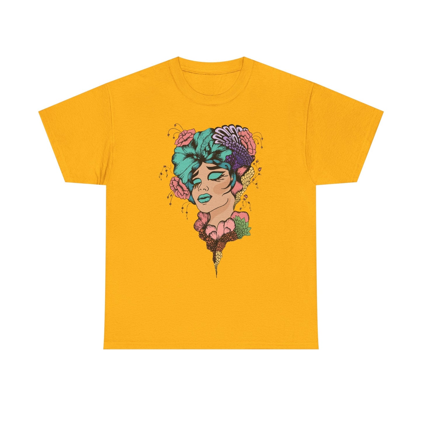 Surreal Floral Portrait T-Shirt — Colorful Woman Head Art Tee Printify
