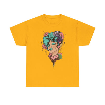 Surreal Floral Portrait T-Shirt — Colorful Woman Head Art Tee Printify