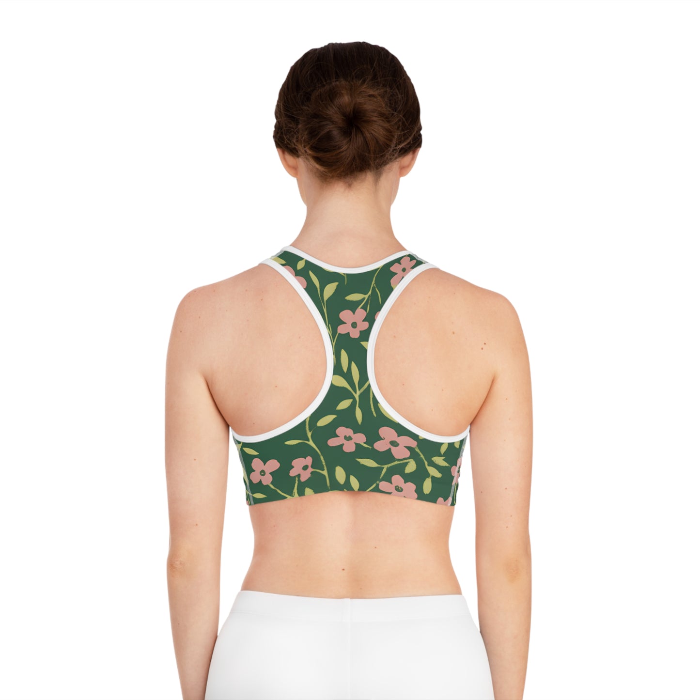 Floral Vine Sports Bra — Green Pink All-Over-Print Printify