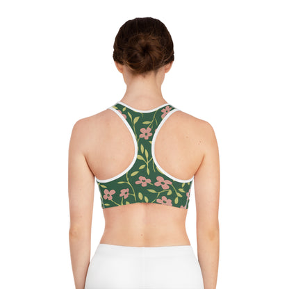 Floral Vine Sports Bra — Green Pink All-Over-Print Printify