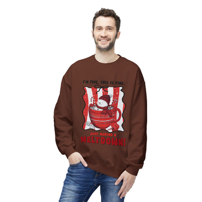 Sweatshirt — "I’m Fine, This Is Fine" Melting Penguin Crewneck Printify