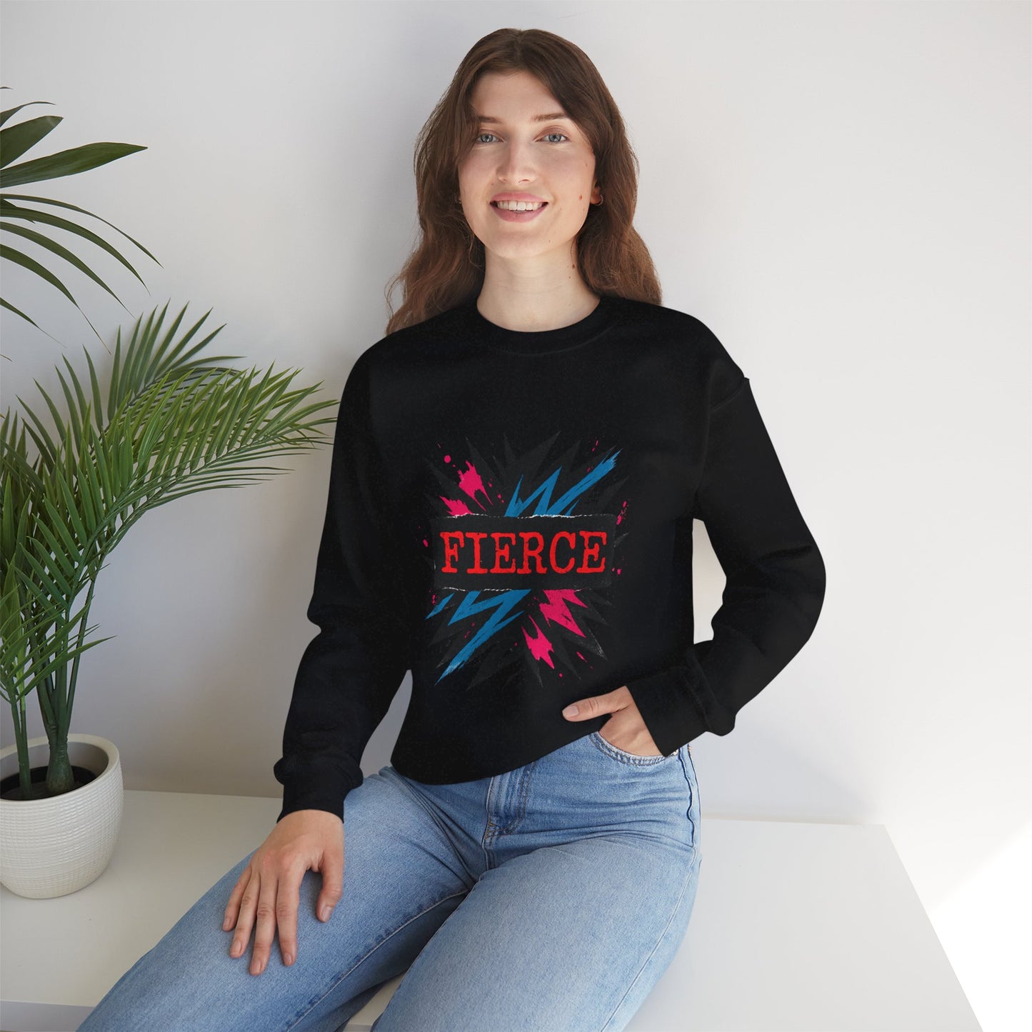Fierce Graphic Sweatshirt — Bold Retro Explosion Crewneck Printify