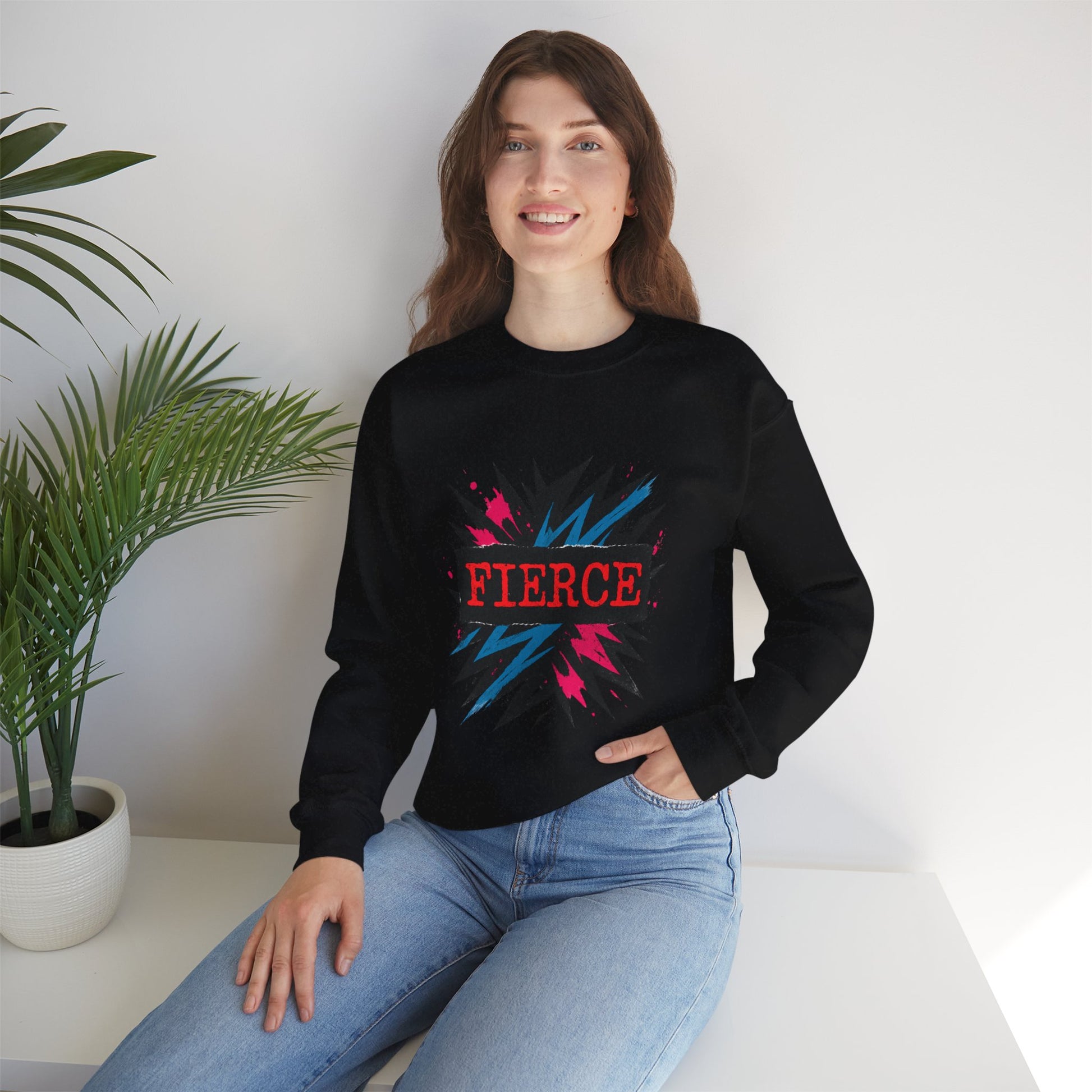 Fierce Graphic Sweatshirt — Bold Retro Explosion Crewneck Printify