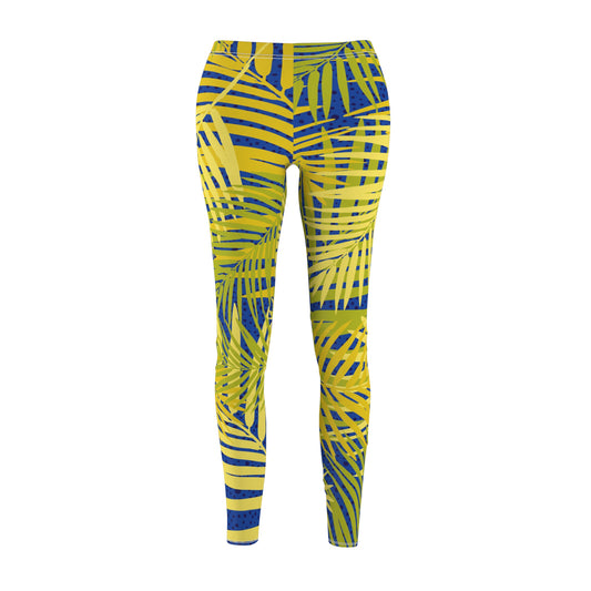 Tropical Palm Leggings — Yellow & Blue All-Over Print Women’s Leggings Printify