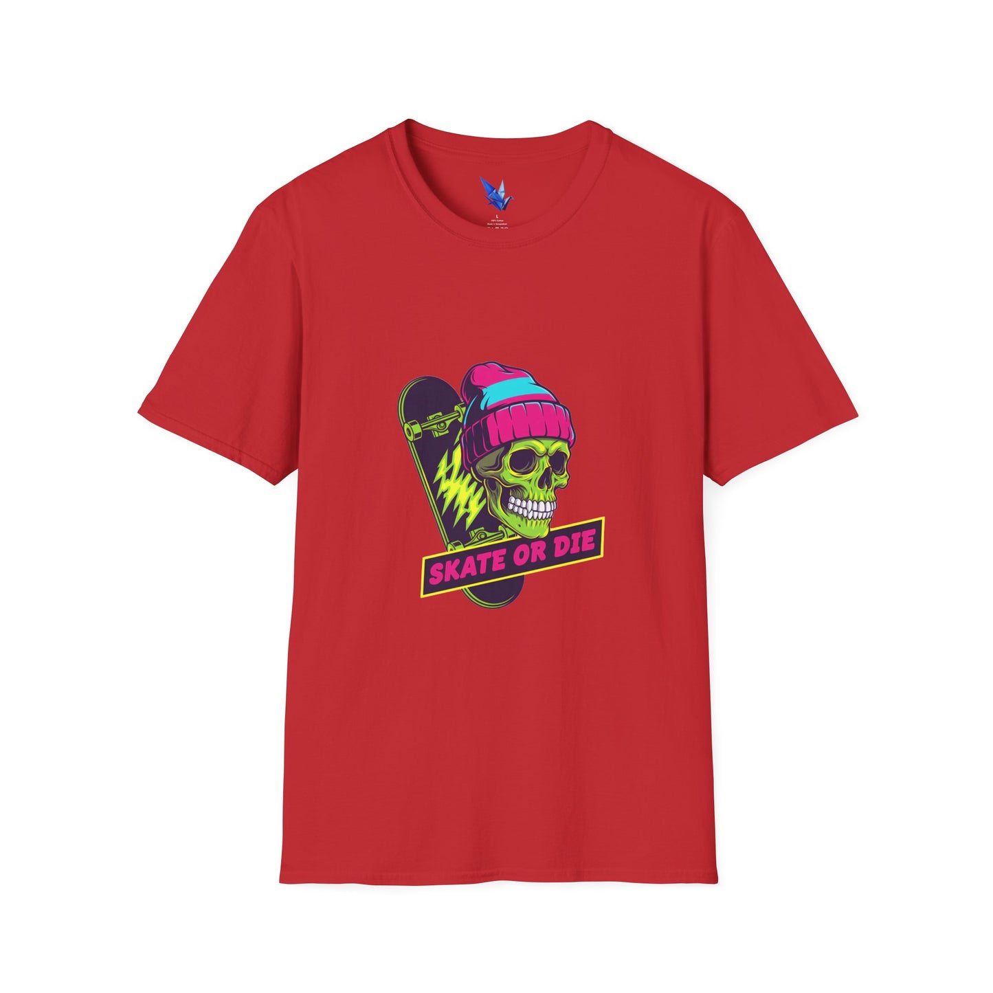 Skate or Die Skull T-Shirt — Neon Skateboard Graphic Tee Printify