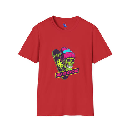 Skate or Die Skull T-Shirt — Neon Skateboard Graphic Tee Printify