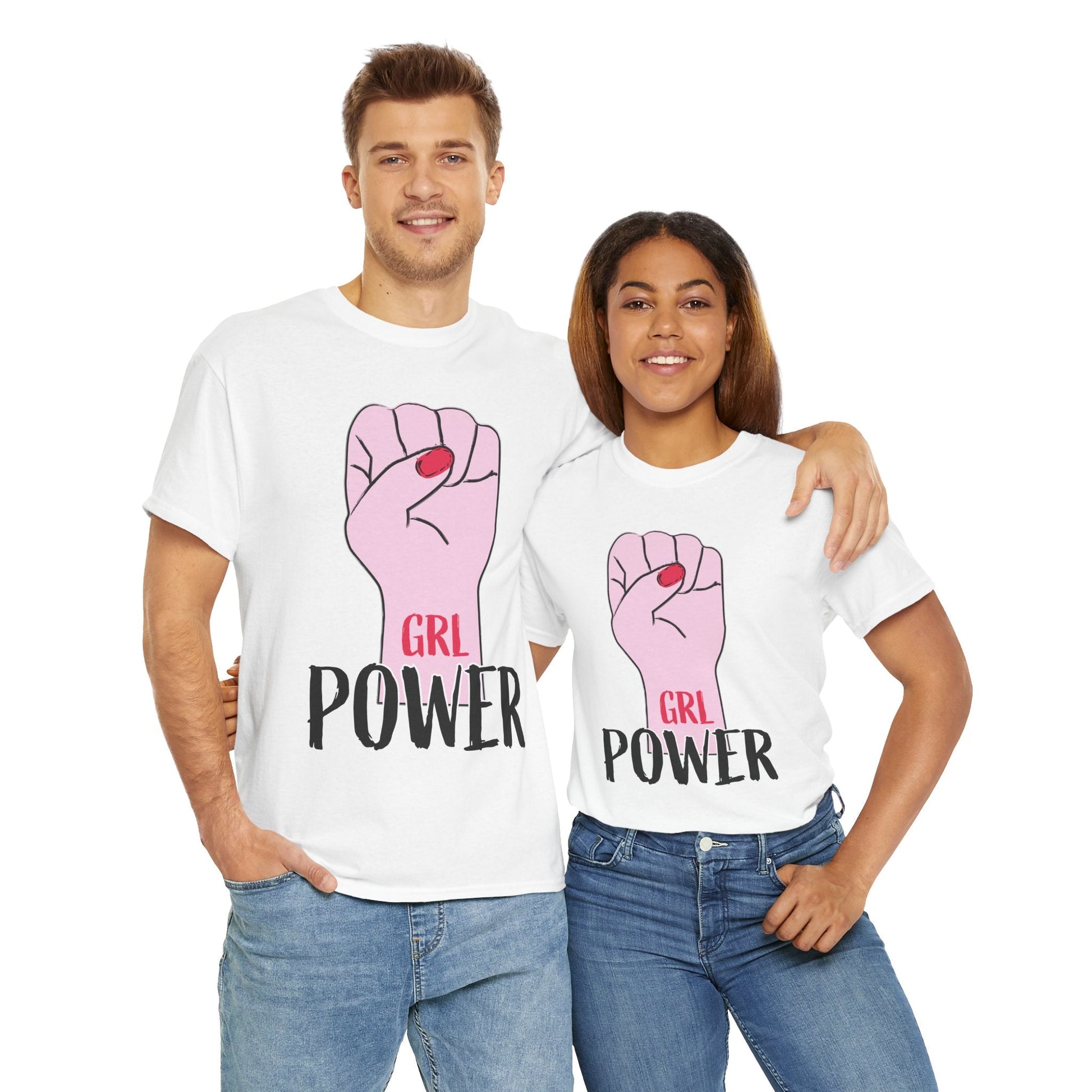 Girl Power T-Shirt — Feminist Raised Fist Tee (Pink Nail Design) Printify