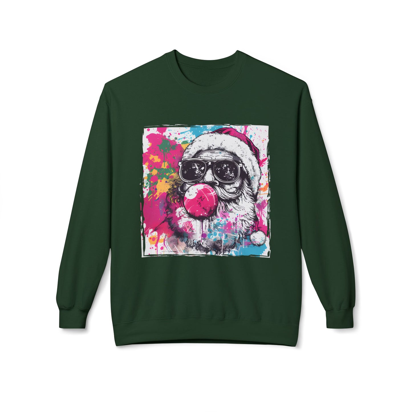 Skull Santa Bubblegum Sweatshirt – Colorful Holiday Graphic Crewneck Printify