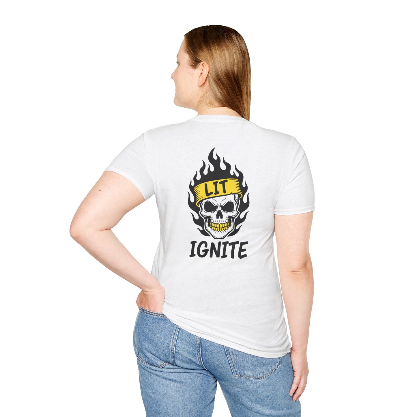 Ignite Skull T-Shirt — 'Ignite' Text & Flaming Skull 'LIT' Graphic Printify