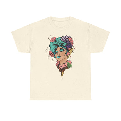 Surreal Floral Portrait T-Shirt — Colorful Woman Head Art Tee Printify