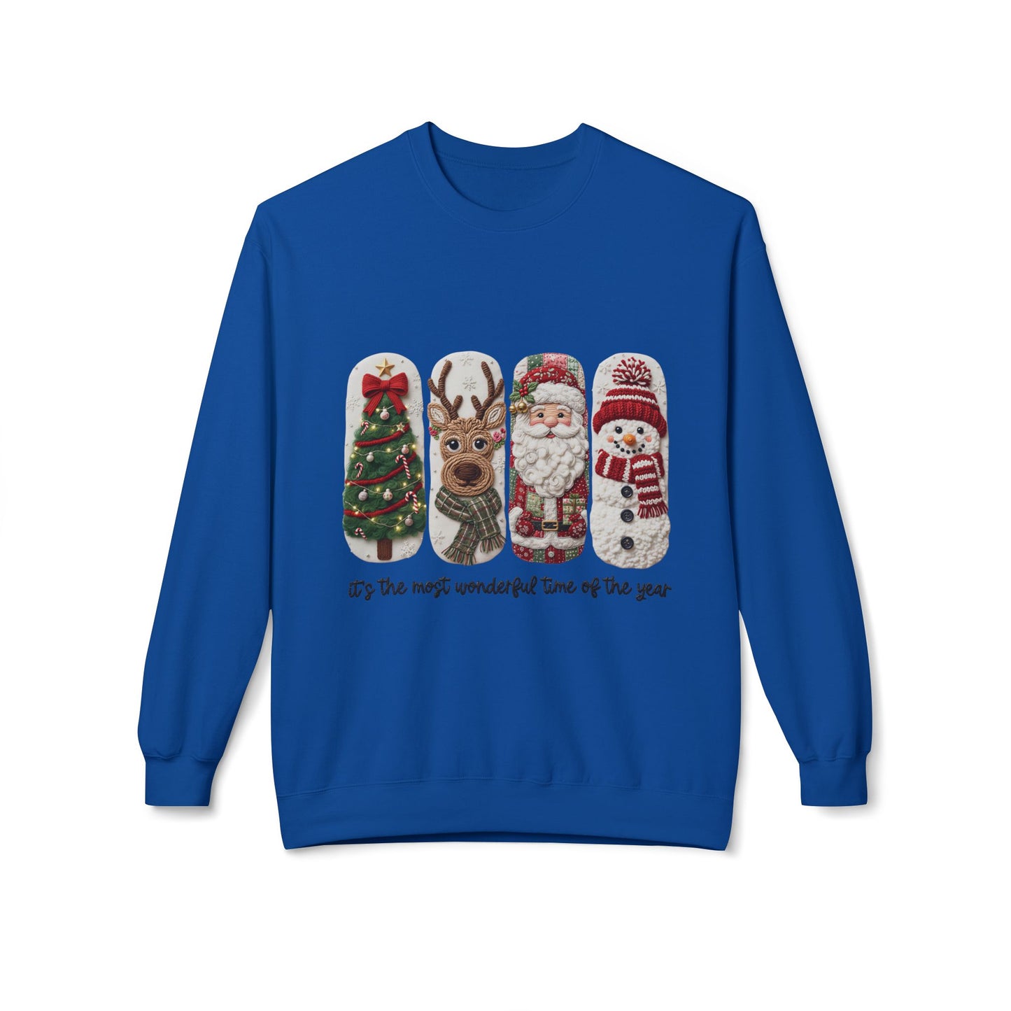 Christmas Crewneck Sweatshirt — Festive Tree Reindeer Santa Snowman Design Printify