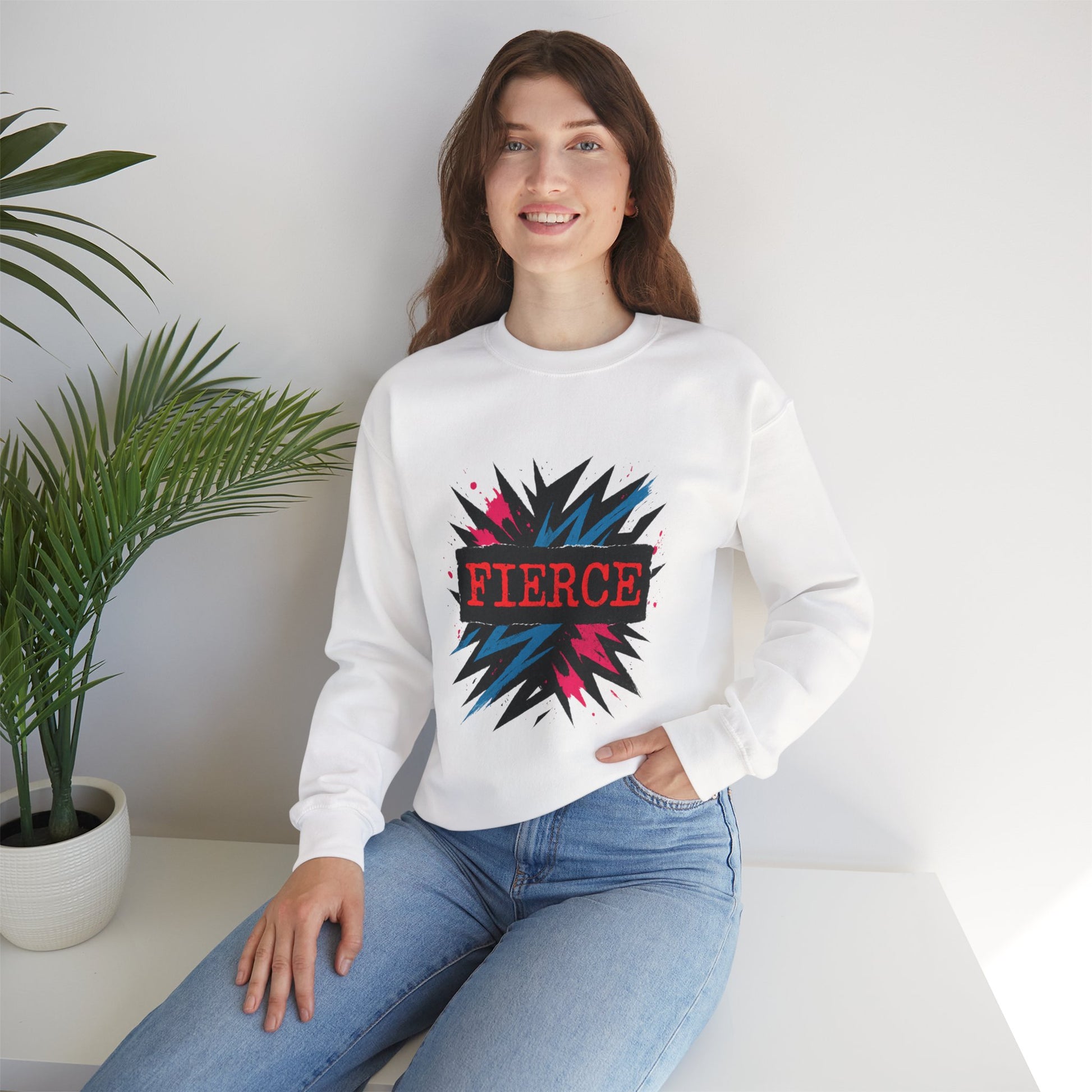 Fierce Graphic Sweatshirt — Bold Retro Explosion Crewneck Printify