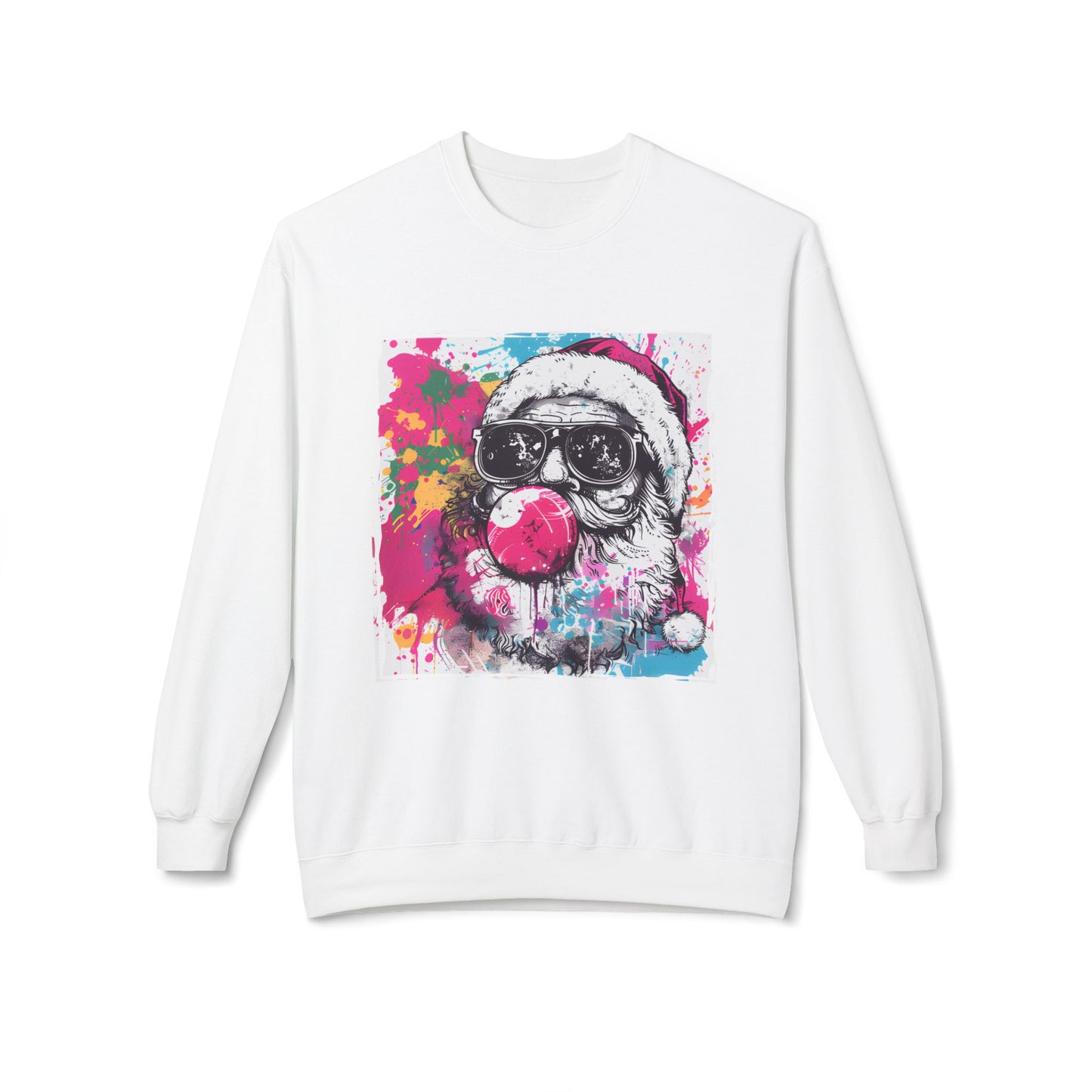 Skull Santa Bubblegum Sweatshirt – Colorful Holiday Graphic Crewneck Printify