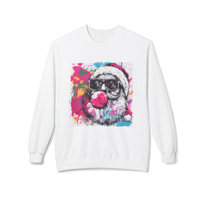 Skull Santa Bubblegum Sweatshirt – Colorful Holiday Graphic Crewneck Printify