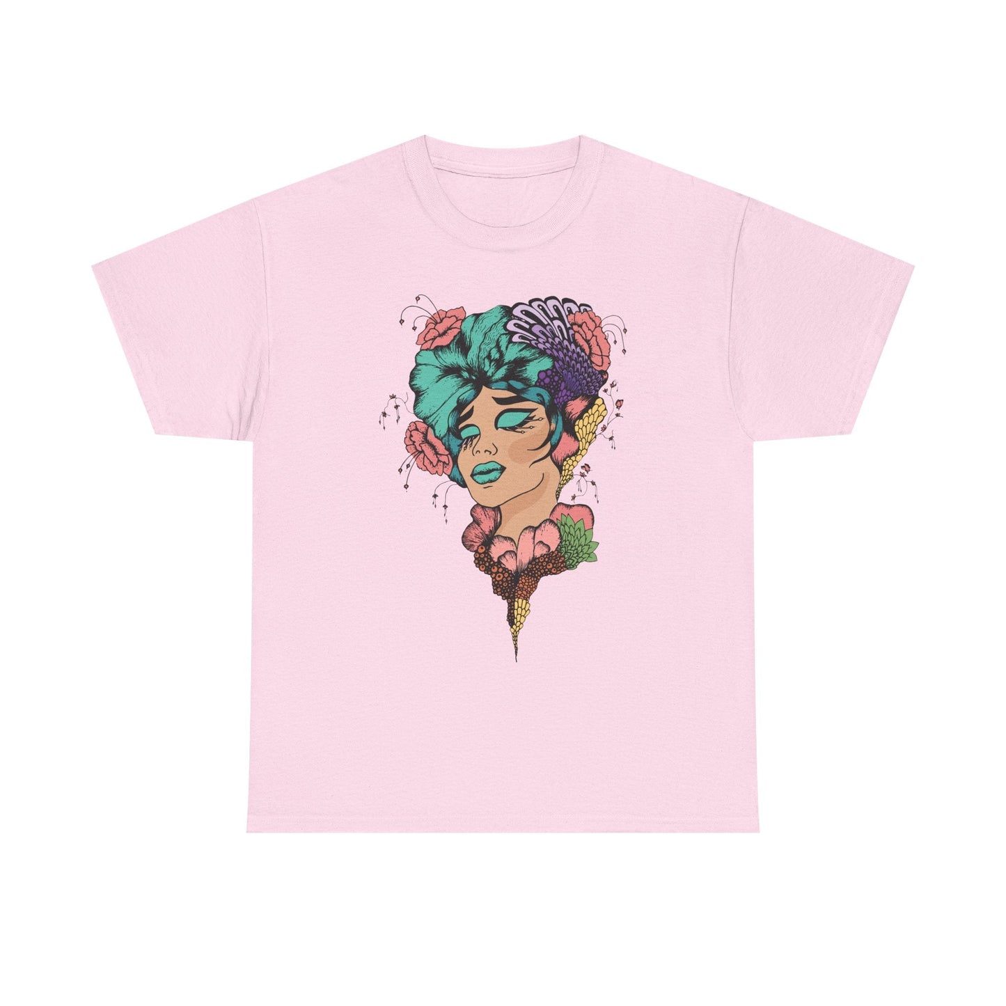 Surreal Floral Portrait T-Shirt — Colorful Woman Head Art Tee Printify
