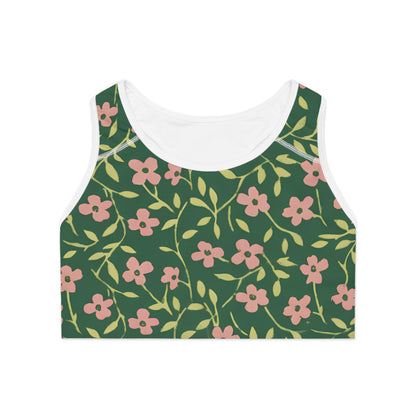 Floral Vine Sports Bra — Green Pink All-Over-Print Printify