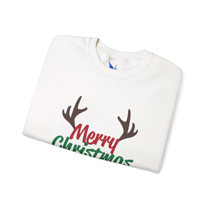 Merry Christmas Reindeer Antlers Crewneck Sweatshirt Printify