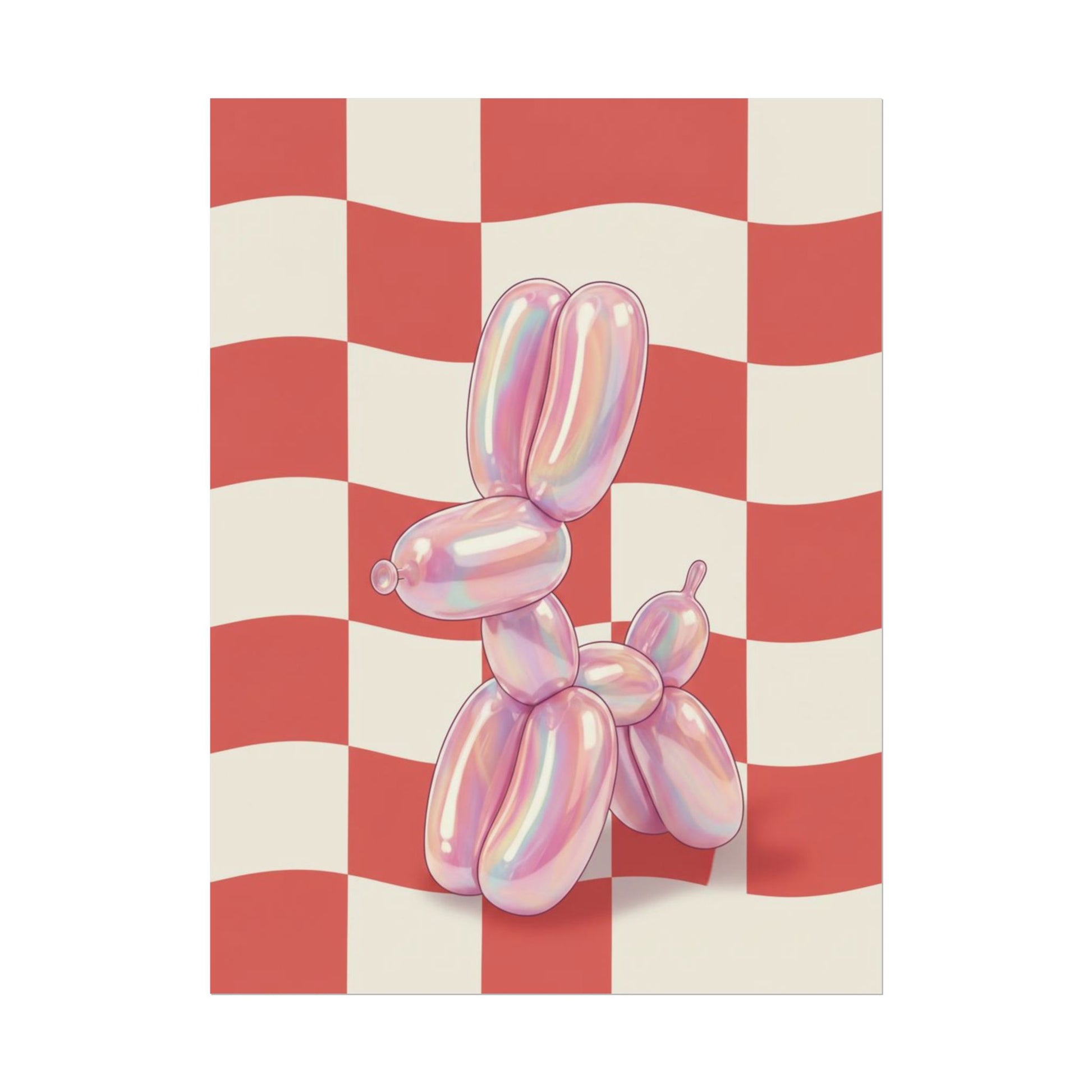 Iridescent Balloon Dog Poster — Retro Checkerboard Wall Art Printify