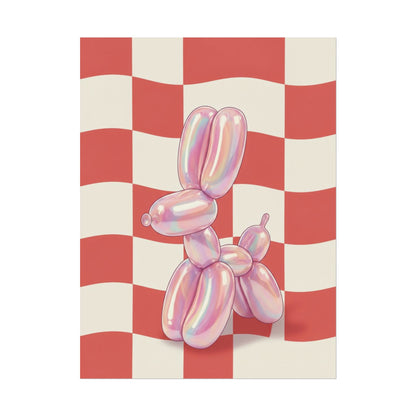 Iridescent Balloon Dog Poster — Retro Checkerboard Wall Art Printify