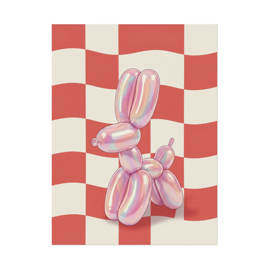 Iridescent Balloon Dog Poster — Retro Checkerboard Wall Art Printify