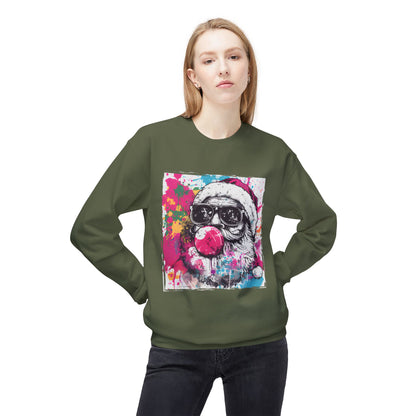 Skull Santa Bubblegum Sweatshirt – Colorful Holiday Graphic Crewneck Printify