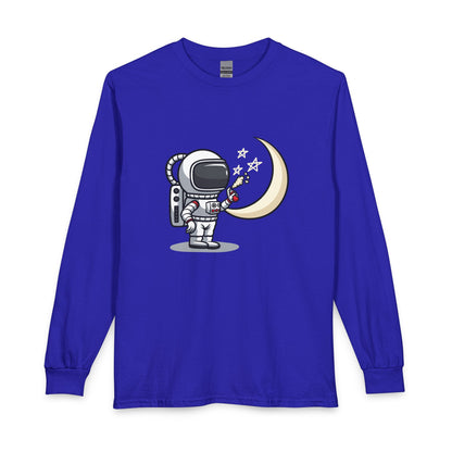 Astronaut & Moon Long Sleeve Tee — Cute Space Explorer Graphic T-shirt Printify