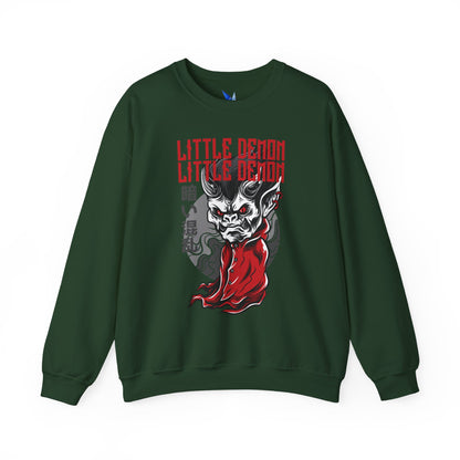 Little Demon Crewneck Sweatshirt — Gothic Oni Skull Pullover Printify