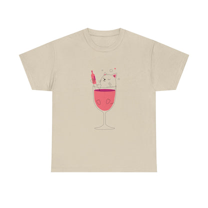Wine Glass Cat T-Shirt — Cute Cat in a Wine Glass Graphic Tee Printify