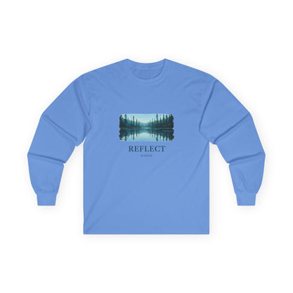 Reflect Lake Long Sleeve Tee — Scenic Nature Graphic T-shirt